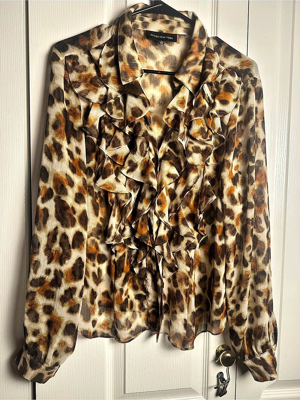 Jones New York Leopard Print Ruffle Blouse